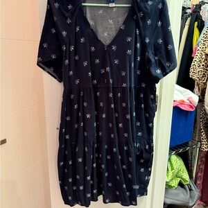 Old Navy Navy Blue Leaf Pattern Blouse